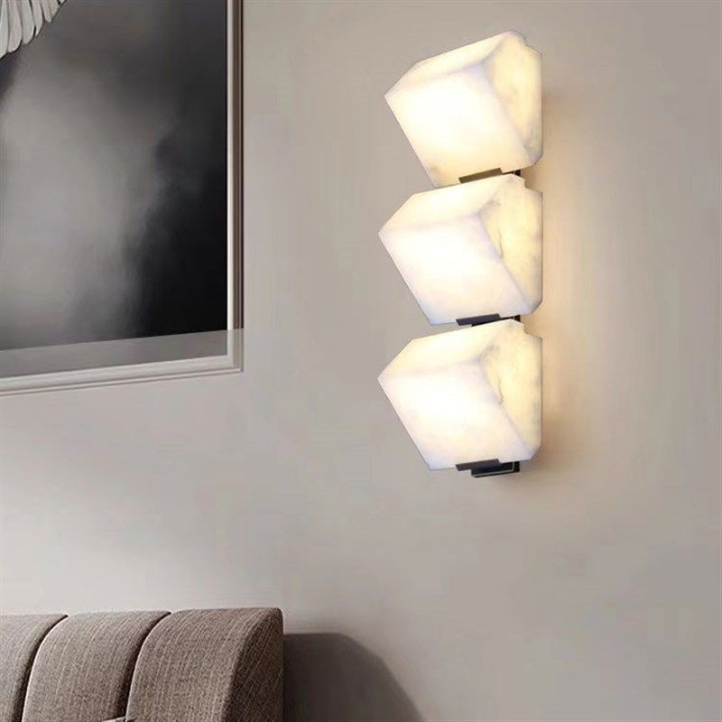 新中式轻奢云石壁灯卧室床头灯简约创意客厅背景墙灯楼梯走廊壁灯