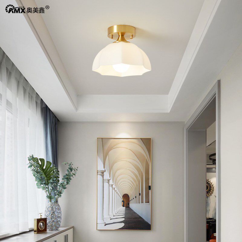 美式简约阳台灯小吸顶灯纯铜单头入户门厅玄关走廊过道吸顶灯