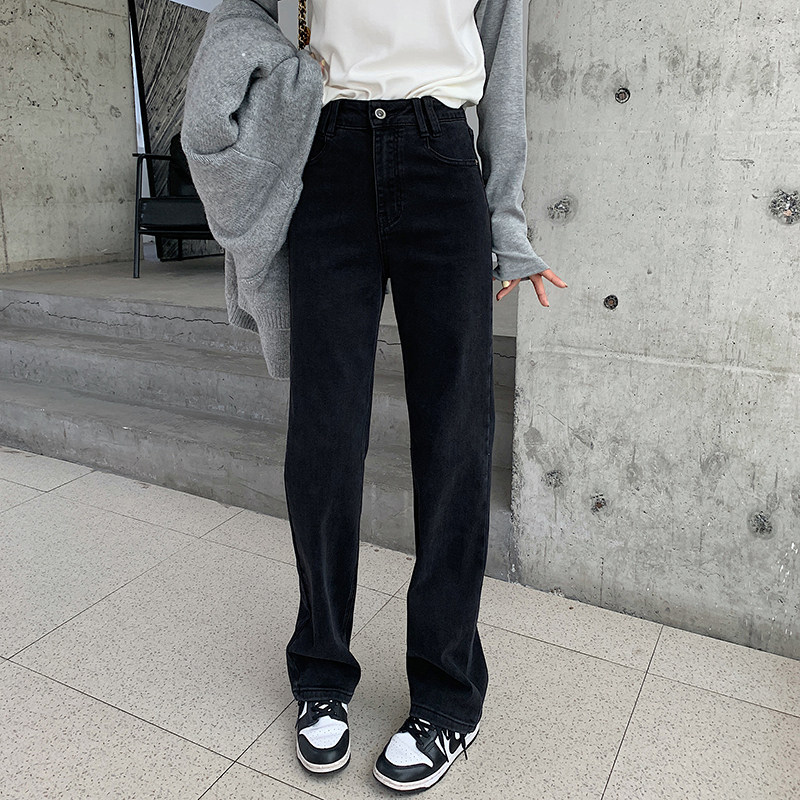 【秒瘦裤】黑色牛仔裤2022年女新款秋冬直筒裤高腰宽松加绒阔腿裤