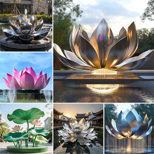 不锈钢发光花朵雕塑定制彩色大型玫瑰花户外抽象莲花景观金属摆件