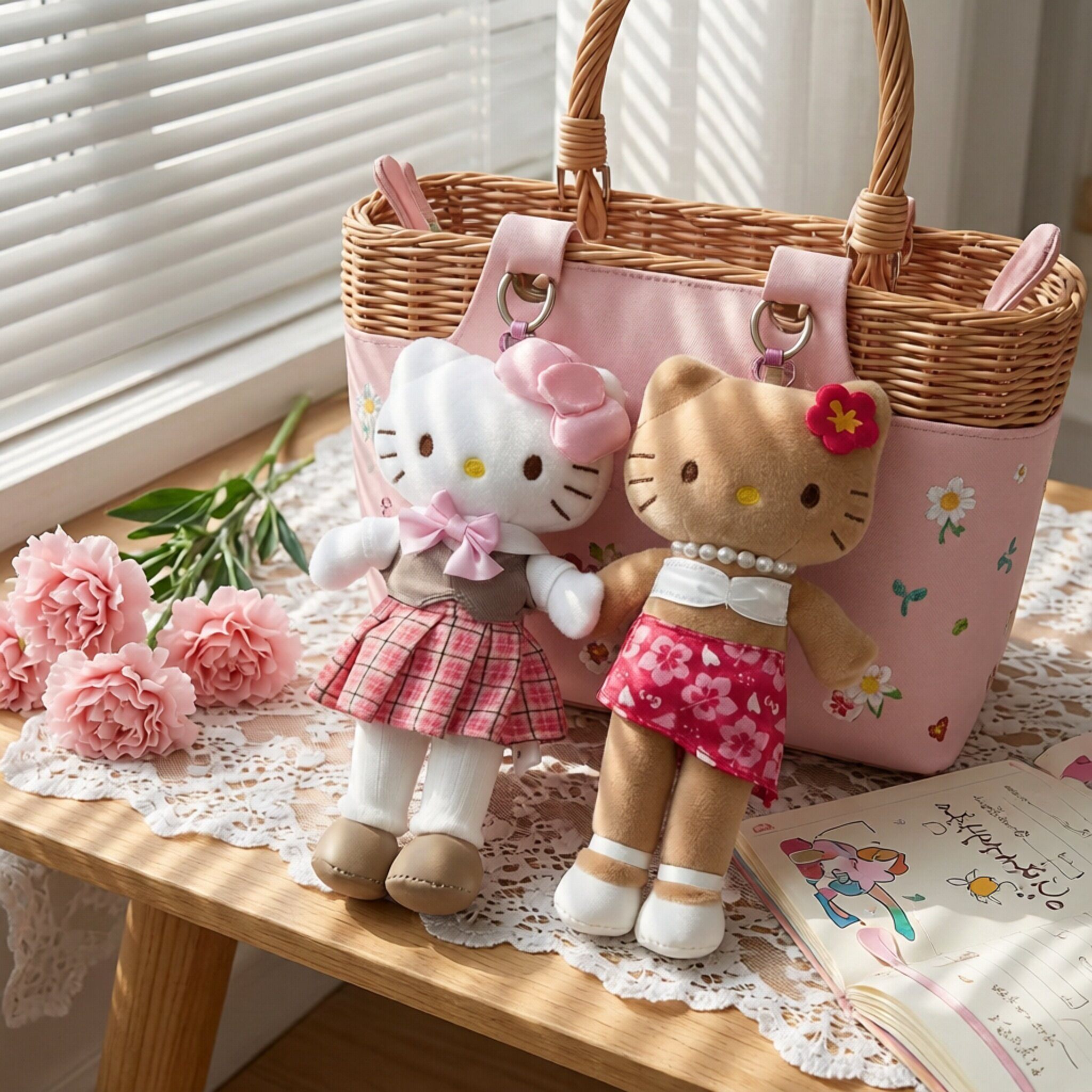日系新款夏日JK长腿kitty猫包小挂件豹纹kt毛绒公仔车挂女生礼物