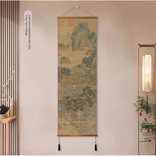 仇英桃村草堂图挂画明青绿山水国画书房茶室装饰画卷轴工笔新中式