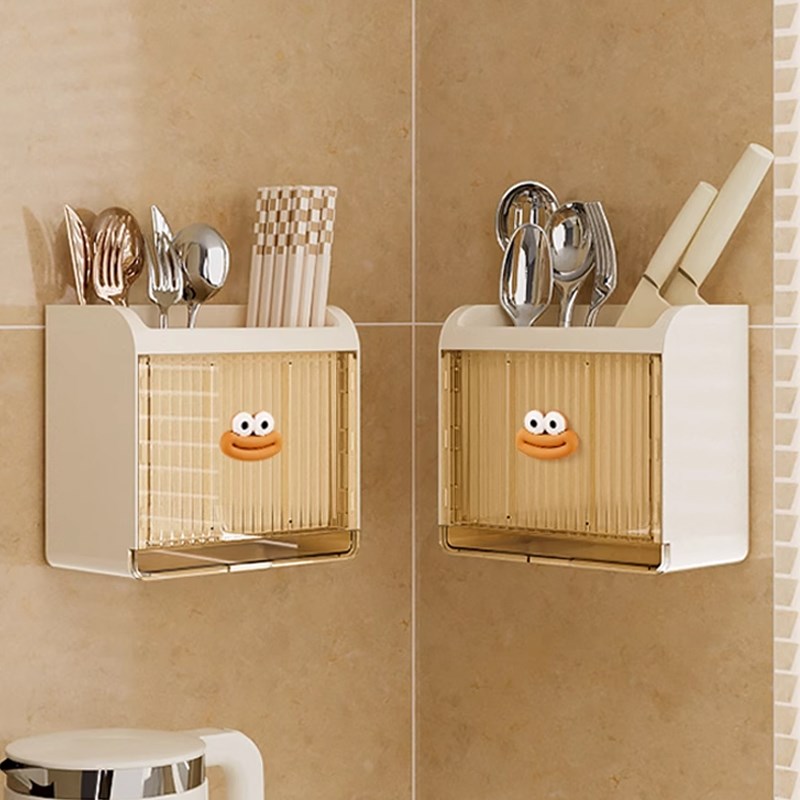 筷子收纳盒挂墙勺子餐具筷子筒刀架一体J壁挂式筷笼家用厨房置物
