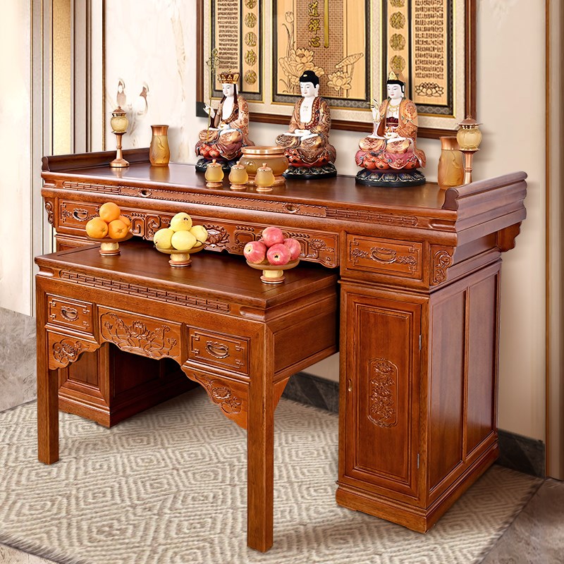 香花梨木实木供桌案n桌拉柜家用雕花中堂供奉神台贡桌佛桌套柜中