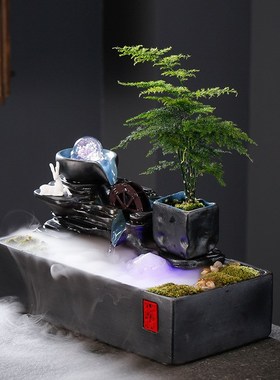 创意新中式流水喷泉循环水摆件小号茶桌L办公桌桌面装饰开业礼