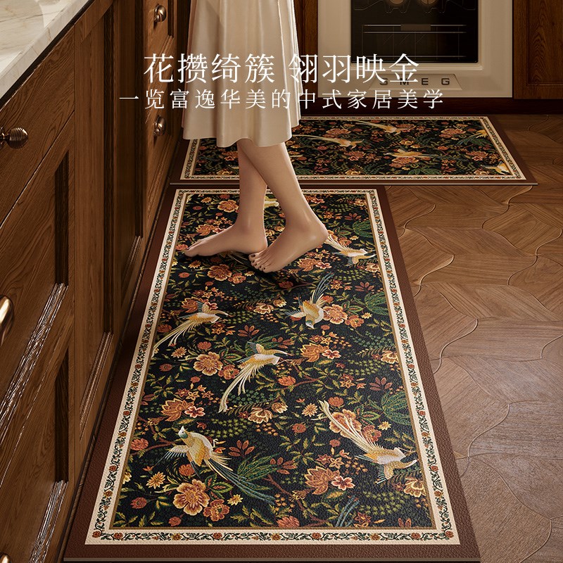 梦华录高端厨房专用地垫2025新款防滑防油防水S可擦免洗耐脏皮革