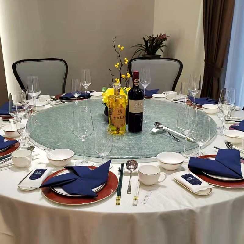 酒店圆台银色拉丝玻璃转盘家用餐桌F钢化玻璃转盘餐厅圆桌旋转盘