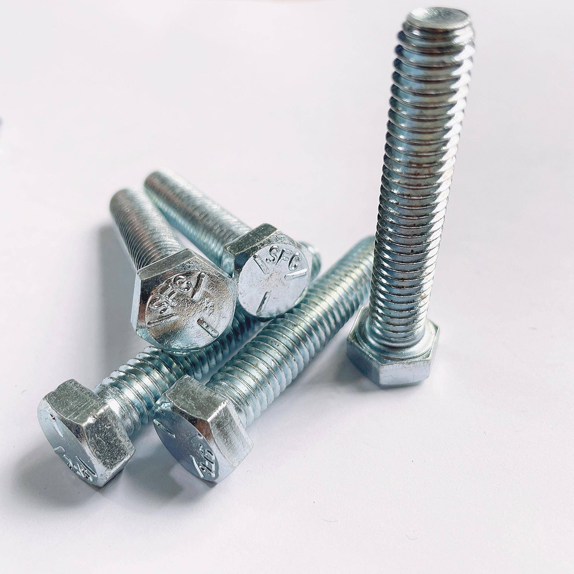 UNC美制外六角螺栓5级兰白锌1/2~5/8~3/4~7/8头部三条杠镀锌螺丝