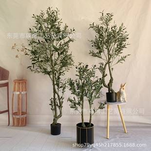 仿真新款弯杆橄榄树绿植盆栽北欧风琴叶榕散尾葵植物橱窗摆件