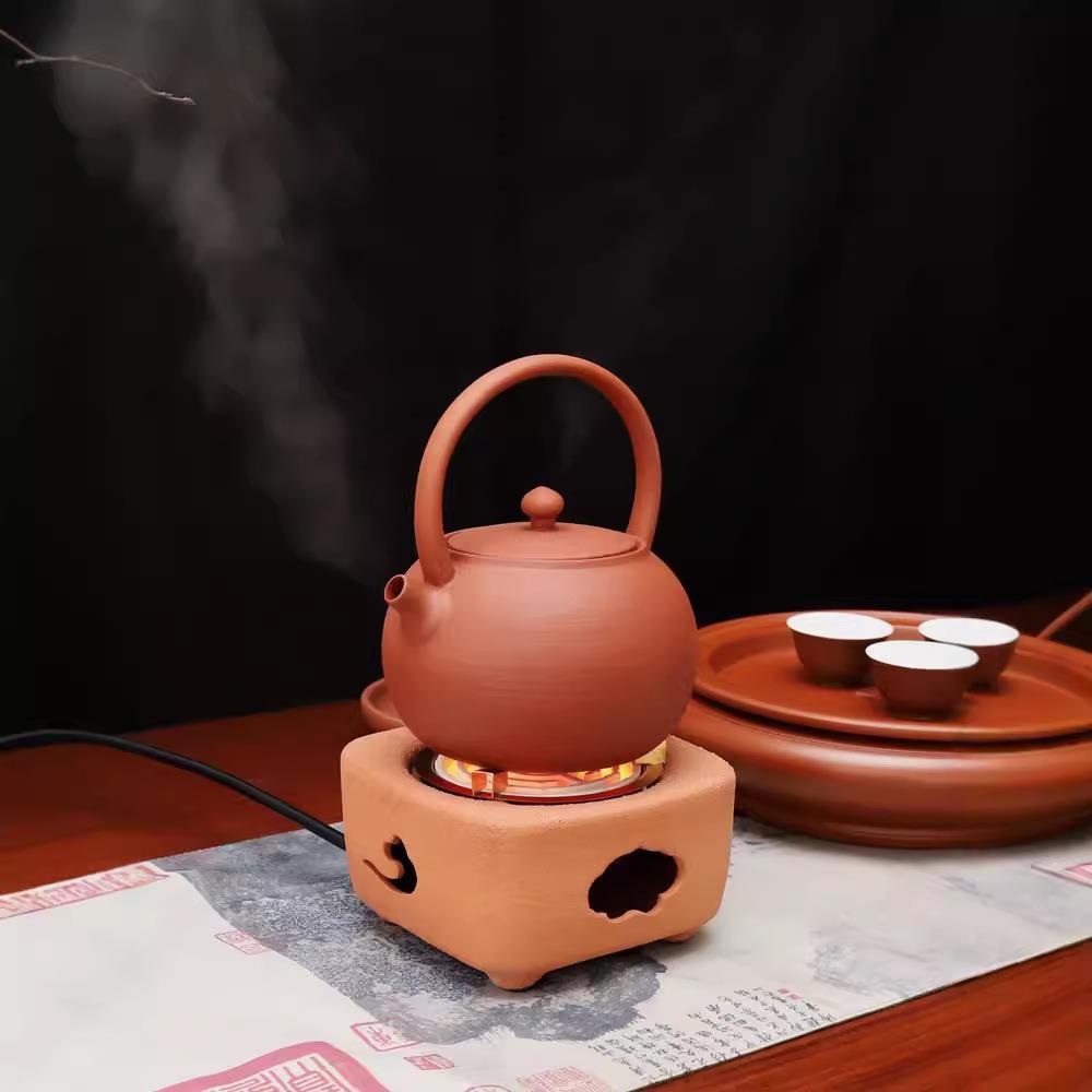 砂铫红泥烧水壶急须家用静音电热丝茶炉煮水壶煮茶电陶炉国潮风