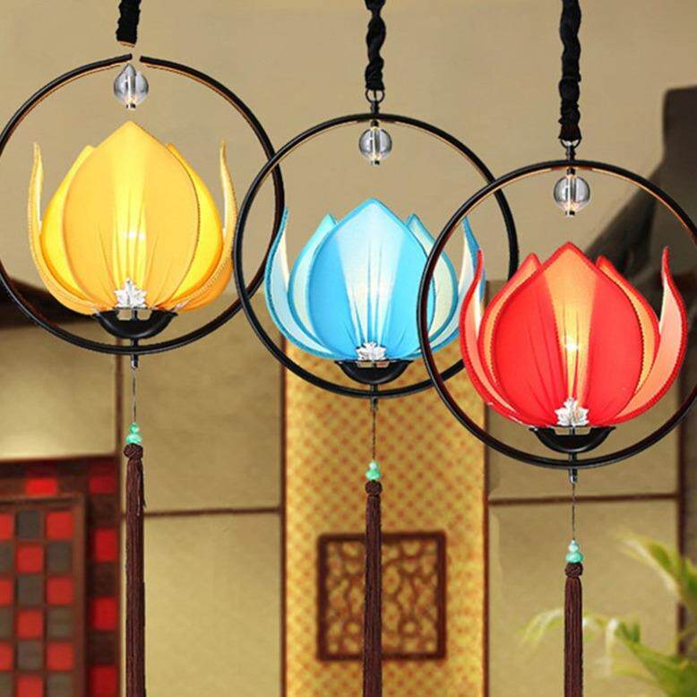 新中式荷花吊灯创意个性莲花灯餐厅书房灯具北欧仿古茶楼吧台灯饰