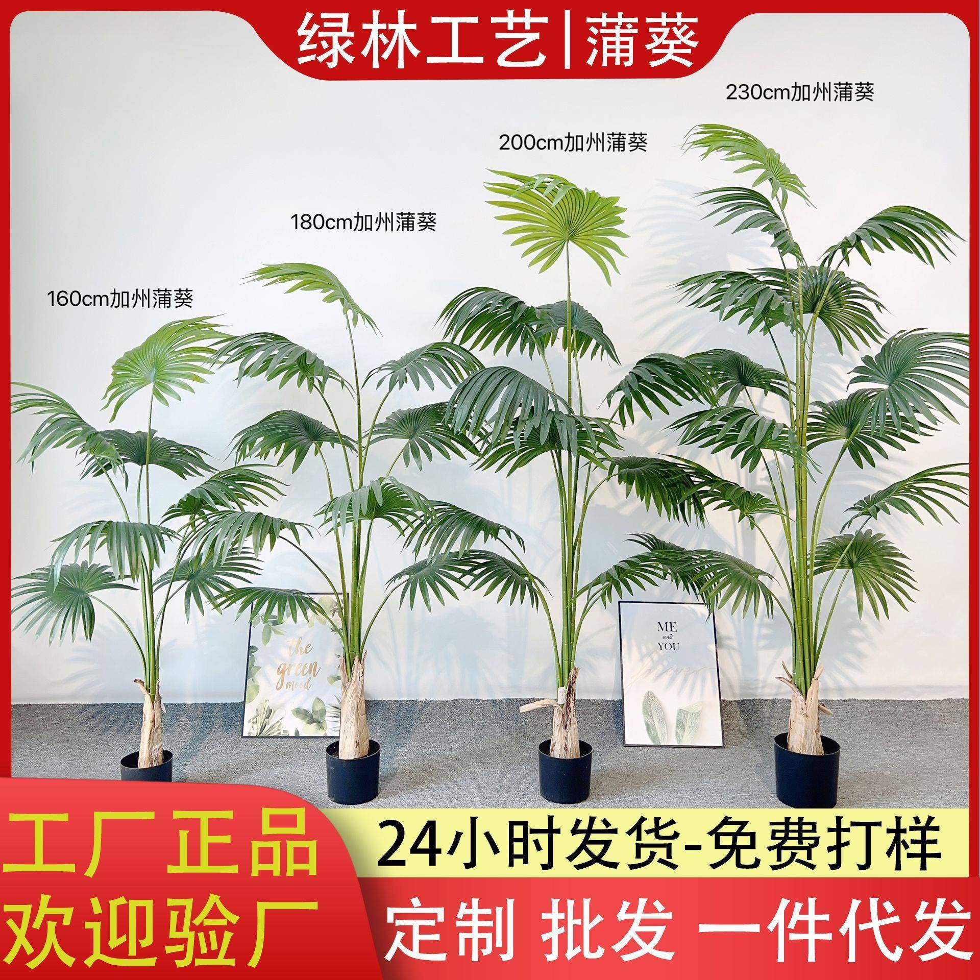 北欧热带加州蒲葵仿真绿植盆栽客厅落地圆叶扇葵树绿植盆景摆件