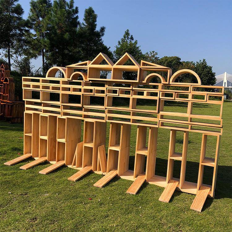 大型户外碳化积木中空建构幼儿园炭烧清水58片130片防腐空心128片