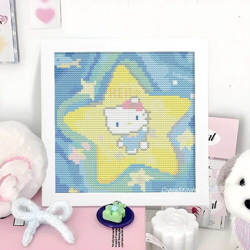 2026新款带框印花十字绣星星Kitty小清新系列卡通刺绣自制手工绣