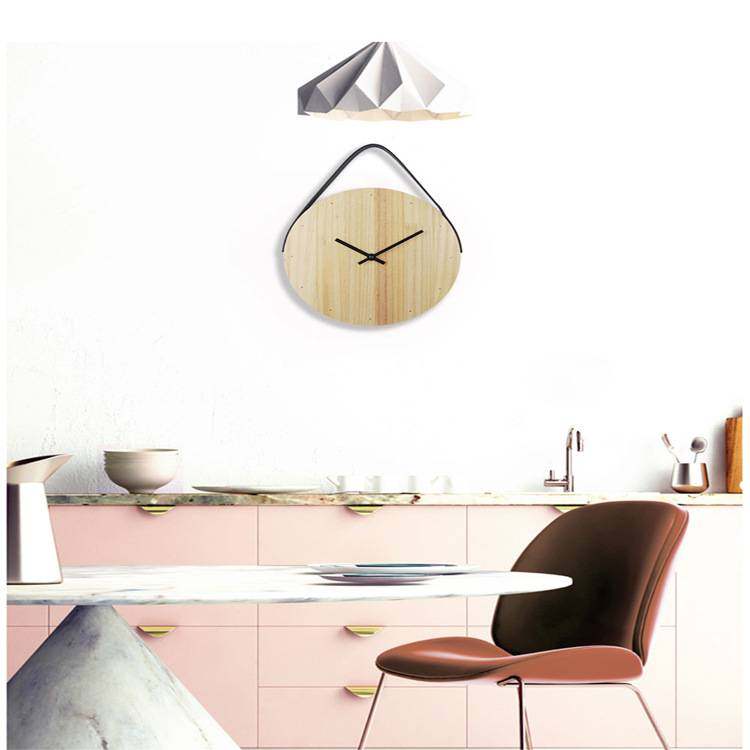 丽科欧式创意简约时尚实木挂钟卧室客厅木质钟表挂壁静音机芯挂表