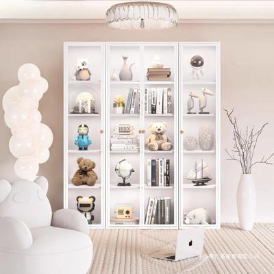 铁艺书柜收家用玻璃门储物柜儿童纳柜落地铁皮书AQW展示柜客厅置