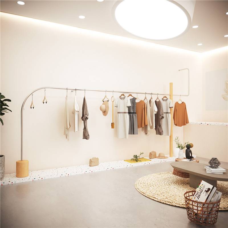 服装店展示架简约男女童装店不锈钢服装架挂衣置物架网红陈列衣架