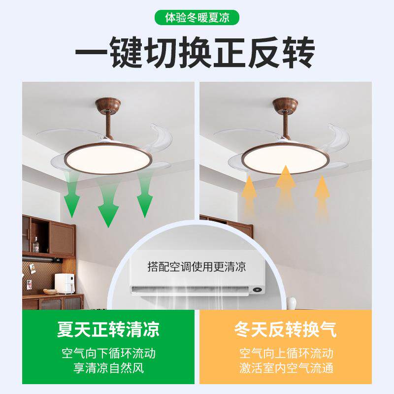 隐形风扇新款简超薄顶吊扇灯客厅餐厅卧室一体电扇灯具吸55灯L极2