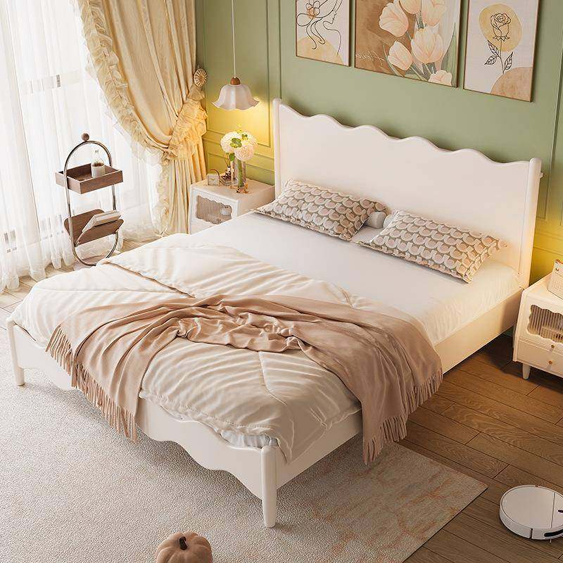 YL603式奶油女生床一米五单白人主次卧室涟漪波浪床架1米风法8色