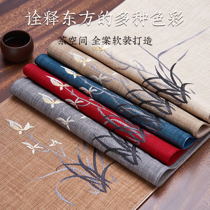 中国风禅意桌旗垫子茶桌防水茶台高端长条布宋氏美学茶席布艺茶旗图片