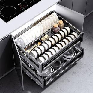 太空铝多c工功能房具抽橱柜碗碟 拉篮厨双层抽屉式 加深51m949