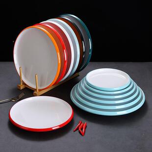 10商KAP0个装仿瓷密盘子酒席圆店盘浅盘用餐厅饭店酒菜盘餐胺具
