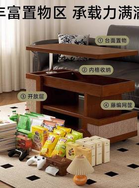 实几现代客厅卧室型沙发边柜可升降式木小户DB31DB3移动茶小推车