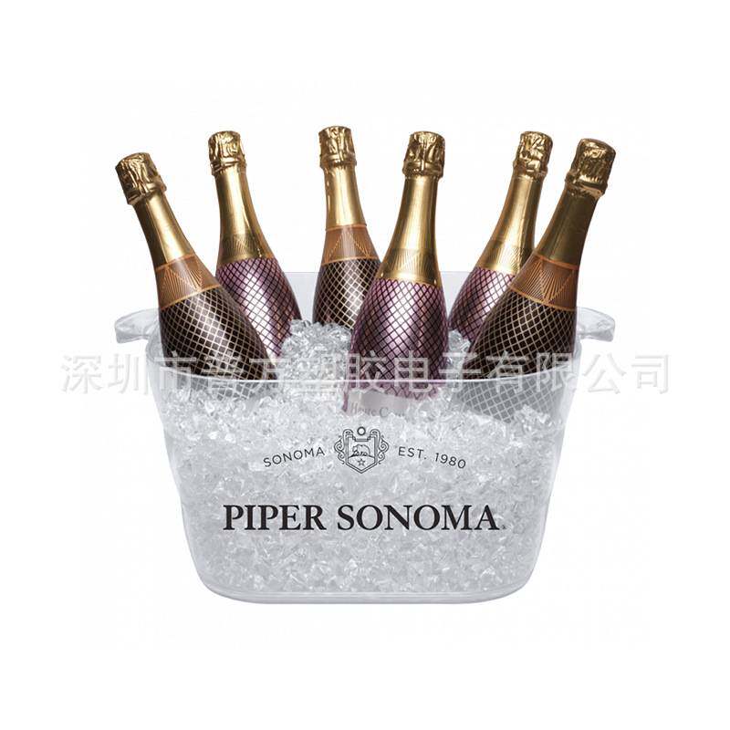 现货 18L大号透明PC塑胶香槟冰桶酒吧餐厅商用方形双耳冰镇啤酒桶