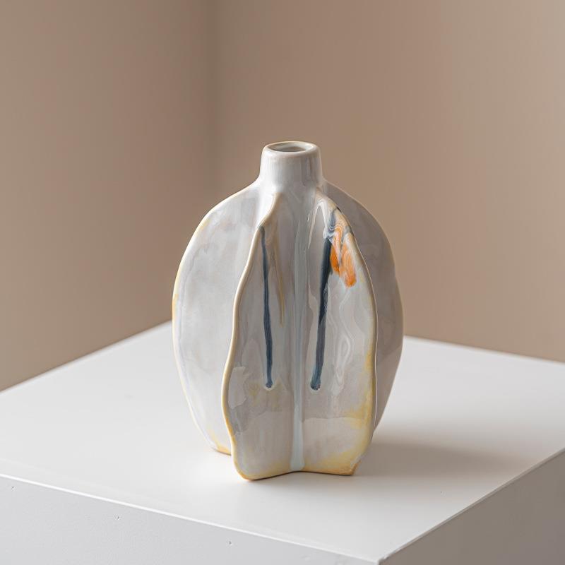 乐梦白色流釉杨桃花瓶高级感装饰摆件客厅厨房插花家居软装饰品