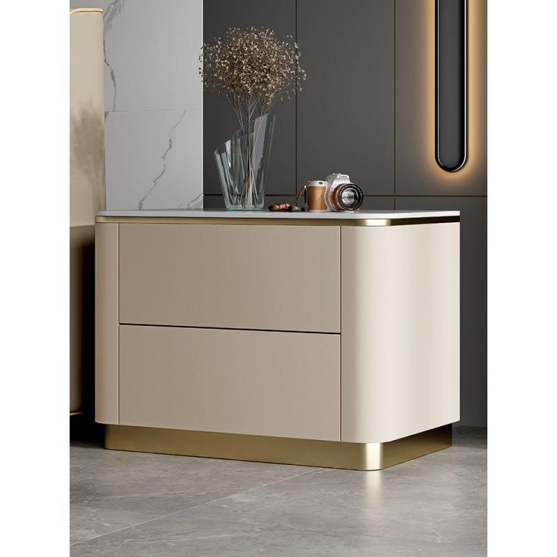 轻奢意式床头柜客厅侧边柜实木款高级床柜时尚奶油风床边柜z-35