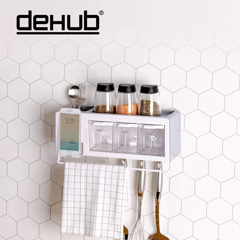 Dehub多功能一体式调料罐子无痕贴免打孔家用厨房壁挂组合调料盒