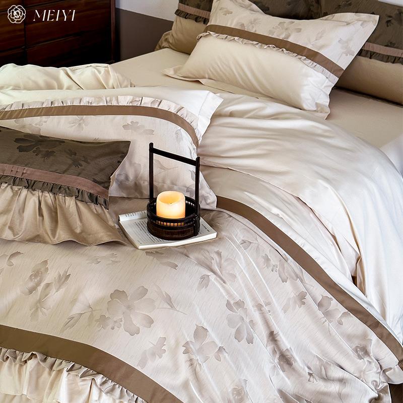 家纺法式提花床上四件套全棉纯棉100S被套罩床单裸睡新款床品