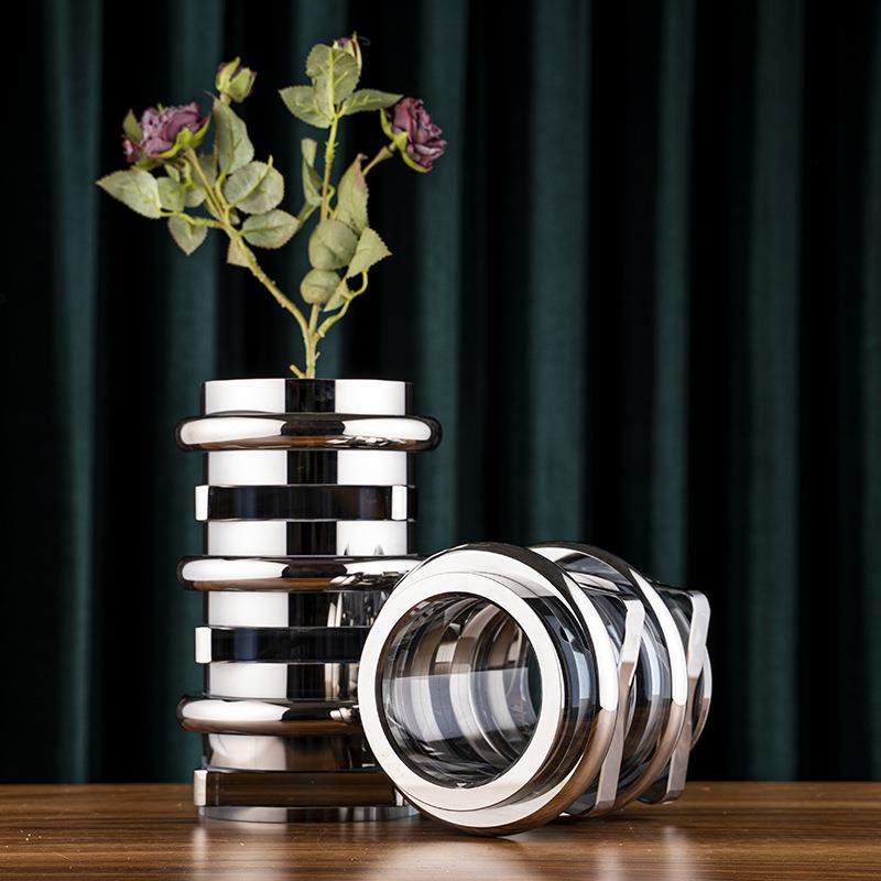 现代轻奢简约银色水晶叠层花瓶客厅样板房间售楼部软装摆件花器