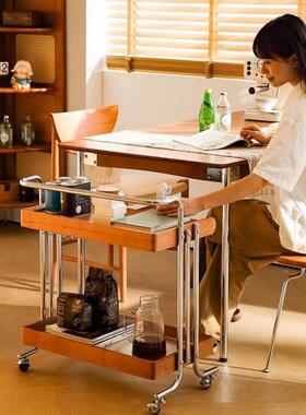 复中古风小推钢车移动茶客TGE厅沙发边几可桌几床头柜带轮不锈置