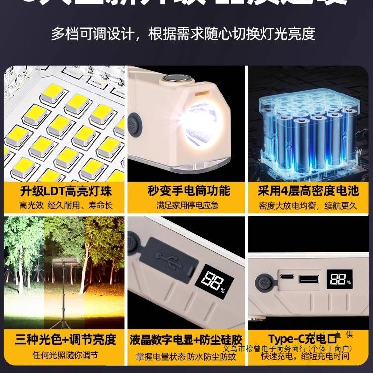 新款充电式应急照明灯户外露营磁吸led灯超长续航摆摊地摊夜市灯