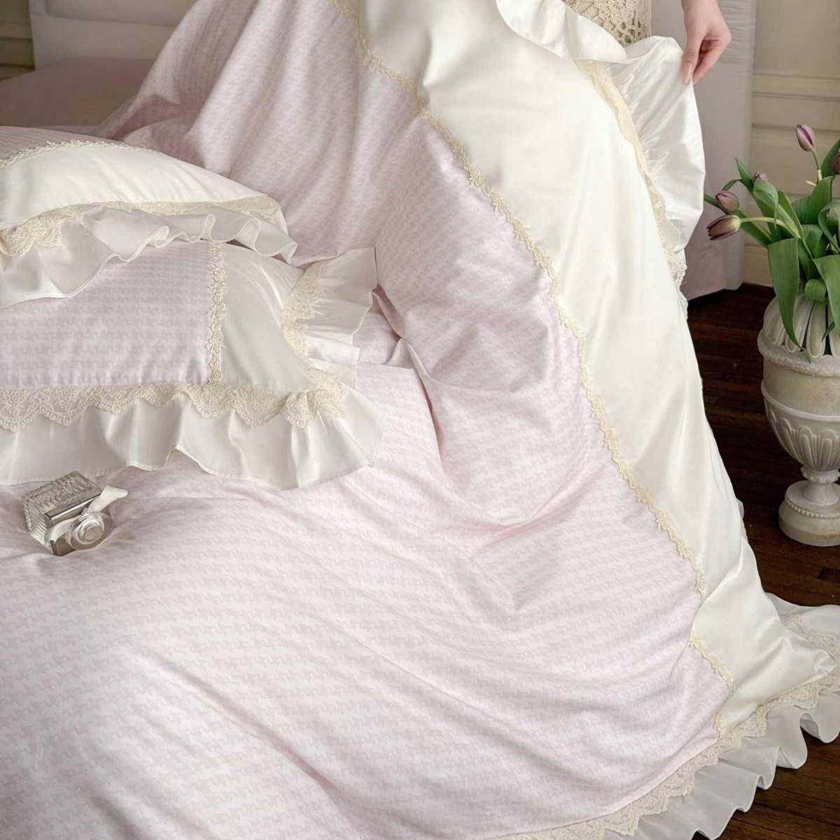 小清新千纯鸟格棉长棉四套蕾丝花边被套床单女生件床绒上WSJ用品,床上用品,床品套件/四件套/多件套,淘宝优惠券,粉丝福利购,淘宝优惠卷