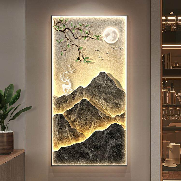 背有山玄关装饰画入户门廊过道挂画竖版靠高HS-07010档灯轻奢客走