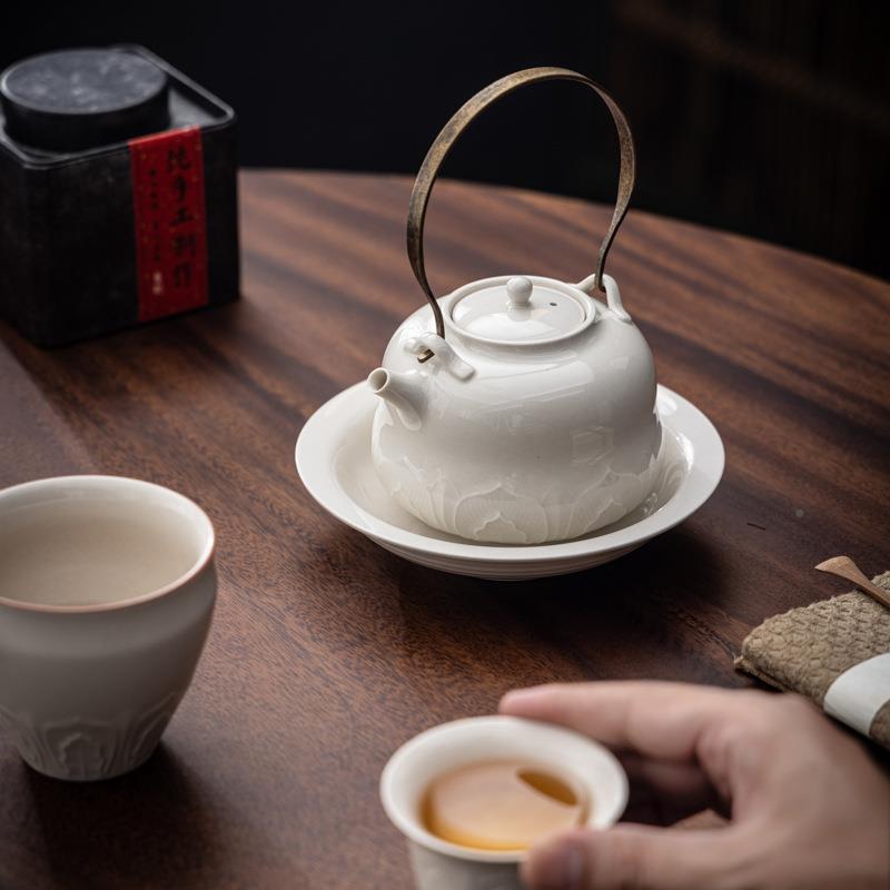 式草草木灰青木青莲提梁壶茶文人器泡茶壶灰陶瓷茶壶茶室茶艺师新