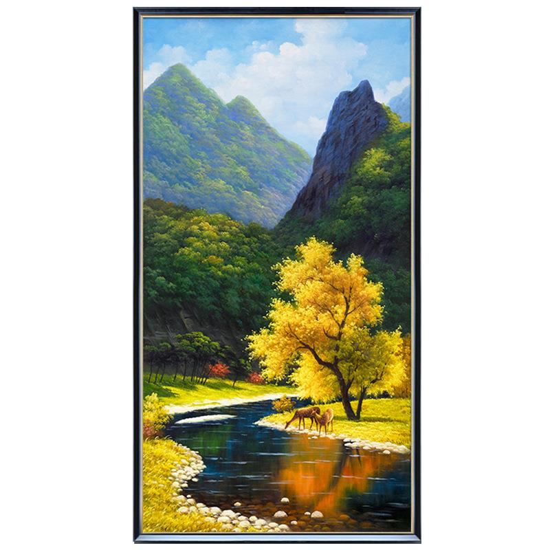 手绘玄油画现代简约入画户版关装饰竖风景画FM624859客厅美式轻奢