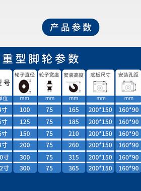 P超重型脚轮钢芯4氨酯U轮/5/6816/8/10/12寸抗压耐磨聚机械设备脚
