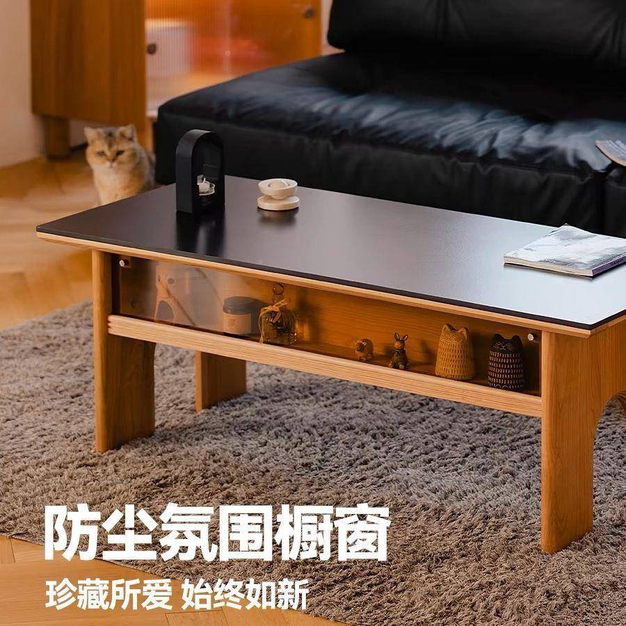 简约家用小-户型茶几实阳台桌餐桌客木厅茶樱桃木中式岩板长桌边