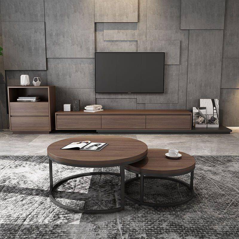 缩小欧朗茶几电厅视柜组合现代简约户型154家用客电可伸视机柜圆