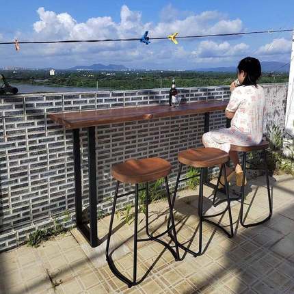 实木桌吧YFS台桌书桌办公长条靠墙窗桌子学习桌工桌作台脚高桌椅