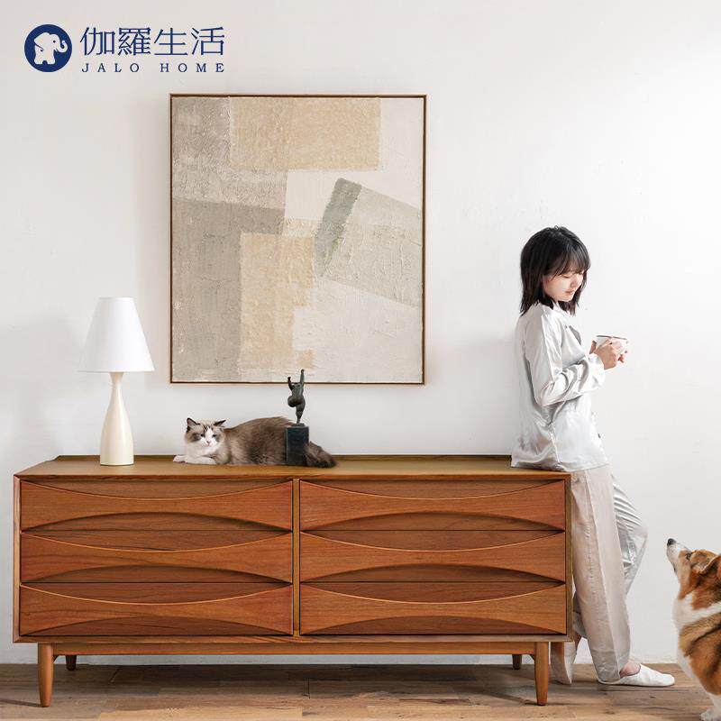 边W7屉MCM笑六柜柚木实木六斗柜储物柜中古笑脸六屉脸客厅餐厅柜