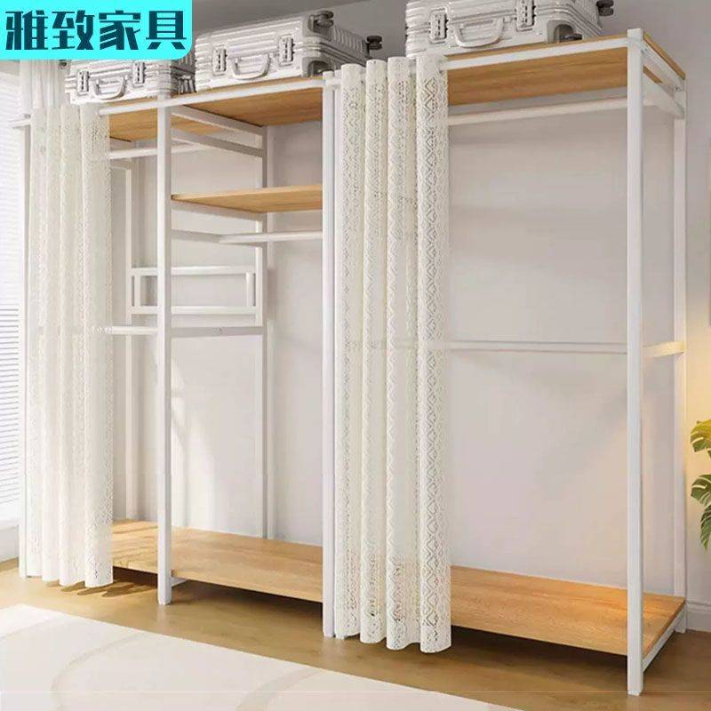 衣柜简易家用卧室落地衣帽架开放式布衣柜钢木组合出租房收纳奥跃