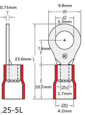 RV1.25-5L紫铜冷压接线端子M5螺口绝缘套圆形端头O型裸端子圆型端