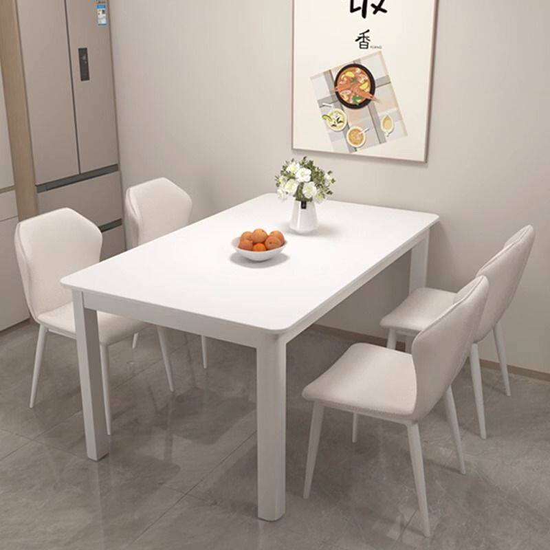 现代奶油风白色简约餐桌家用小户型岩板吃饭桌子长方形餐桌椅组合