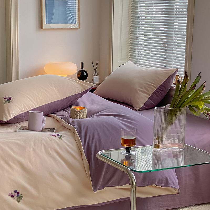 100S全棉磨毛四件套保暖小清新纯棉加厚床单毛巾绣被套床上用品冬