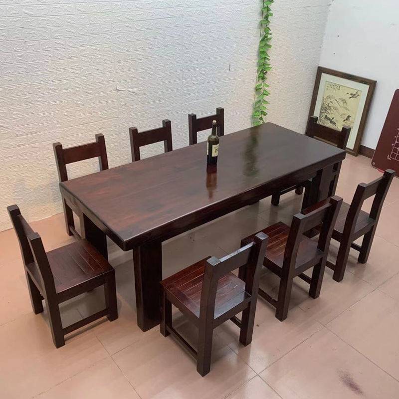ShJ老船木餐桌全实木饭桌家用小户型客厅两用餐厅吃饭一体长方形