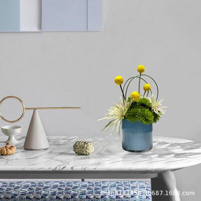 现代轻奢仿真绿植花艺洽谈桌售楼部样板房间客厅餐桌盆景摆件高端